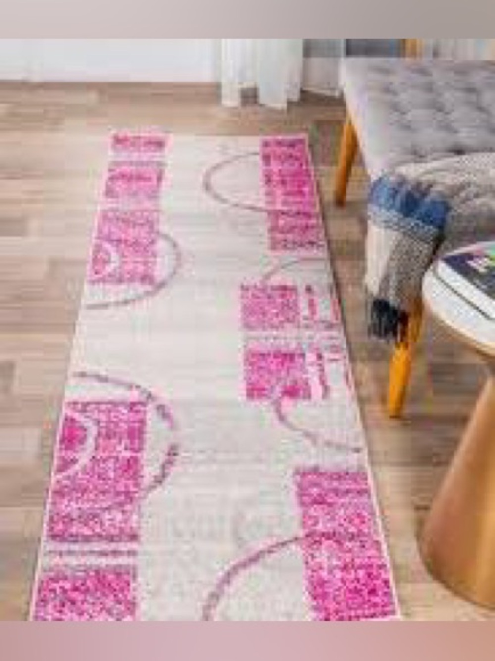 Pink and Cream Geometric Runner Rug 2x7 ft
